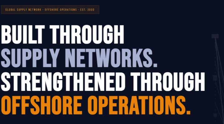 Global offshore oil and gas supply network with drilling rig and offshore operations illustration