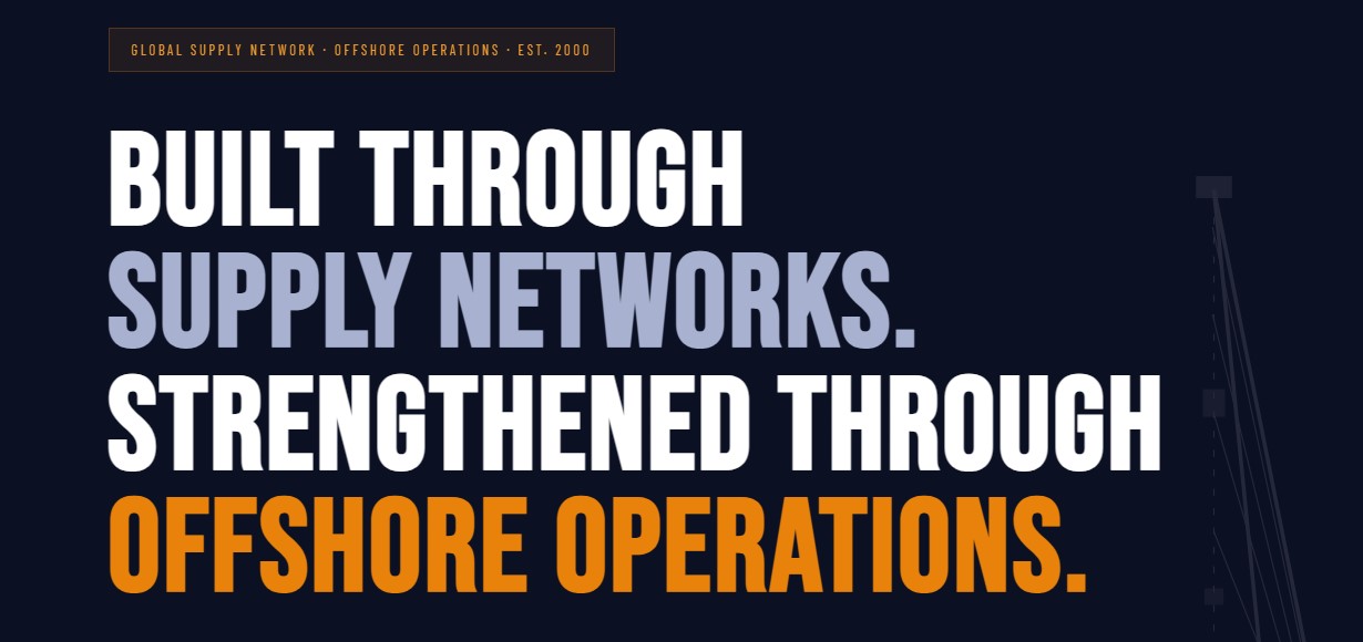 Global offshore oil and gas supply network with drilling rig and offshore operations illustration